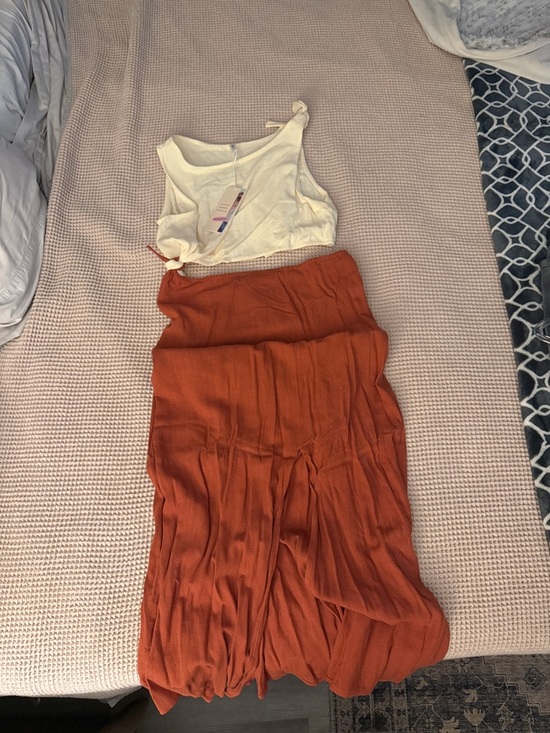 Dresses & Skirts - Cream Crop Tank Top and Rust Maxi Skirt Set